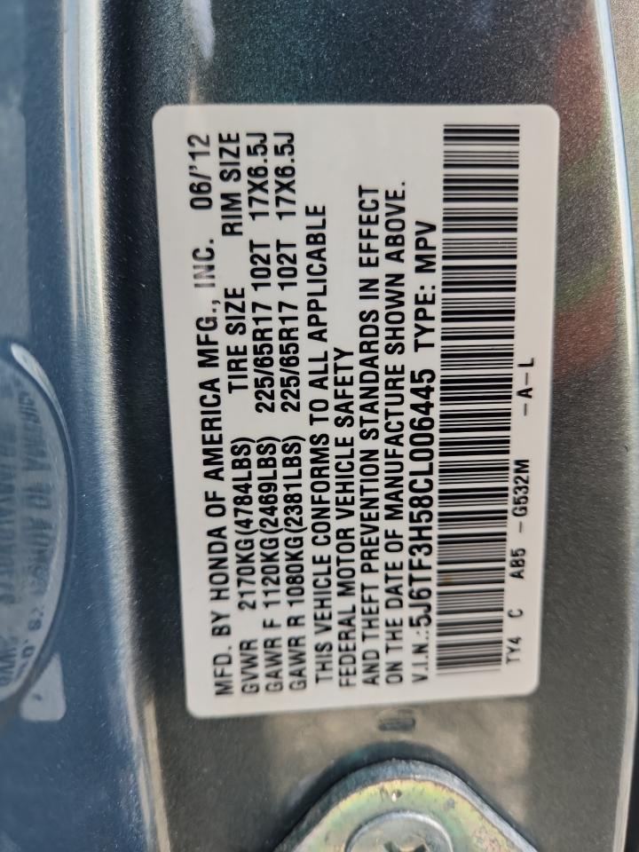 2012 Honda Crosstour Exl VIN: 5J6TF3H58CL006445 Lot: 92595835