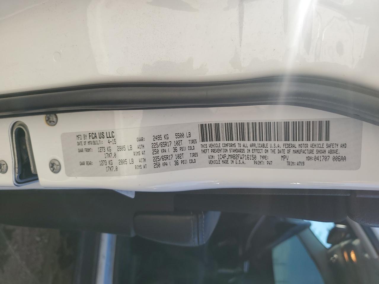 2015 Jeep Cherokee Sport VIN: 1C4PJMAB2FW716150 Lot: 90719445