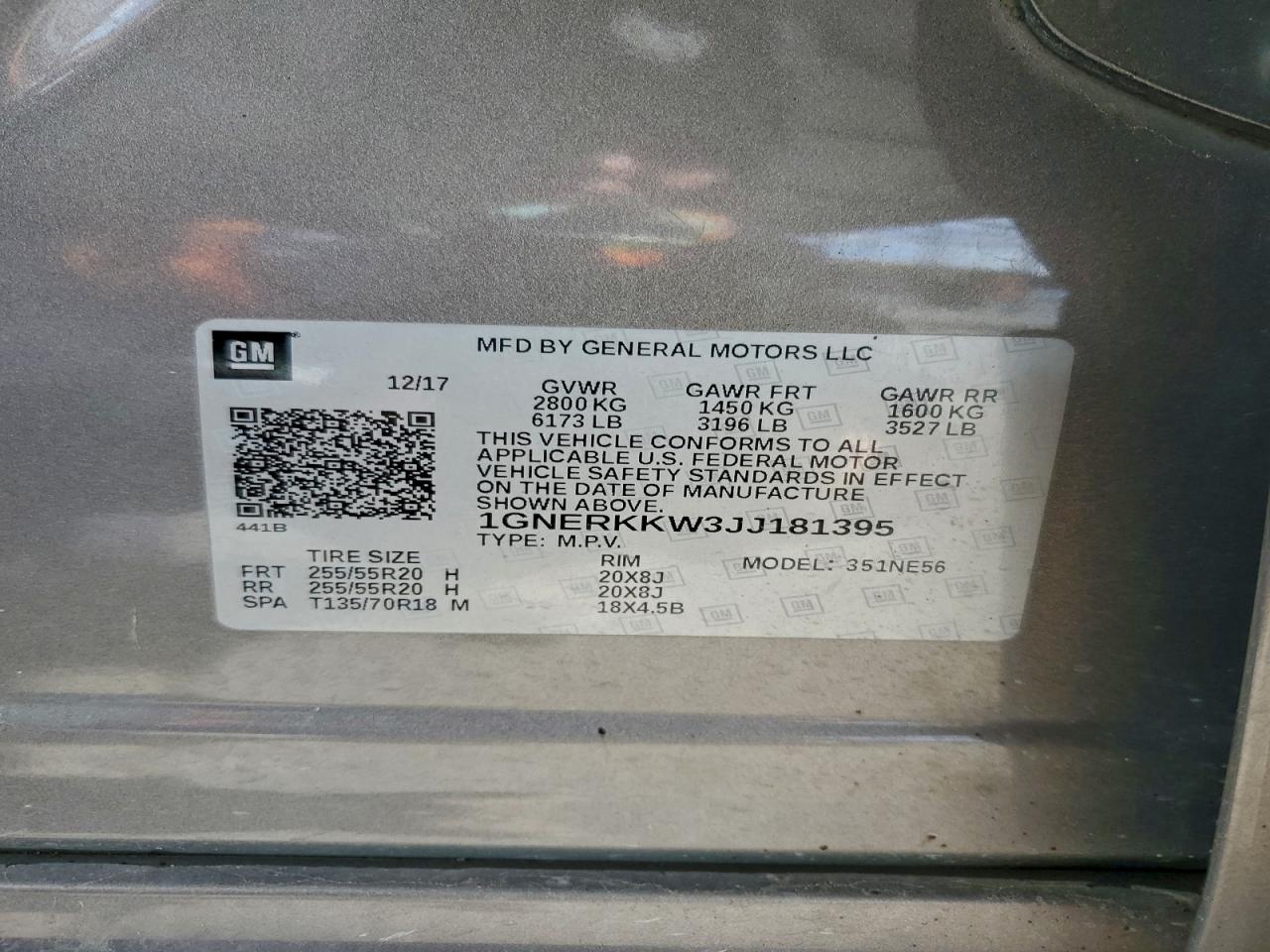 2018 Chevrolet Traverse Premier VIN: 1GNERKKW3JJ181395 Lot: 93621405