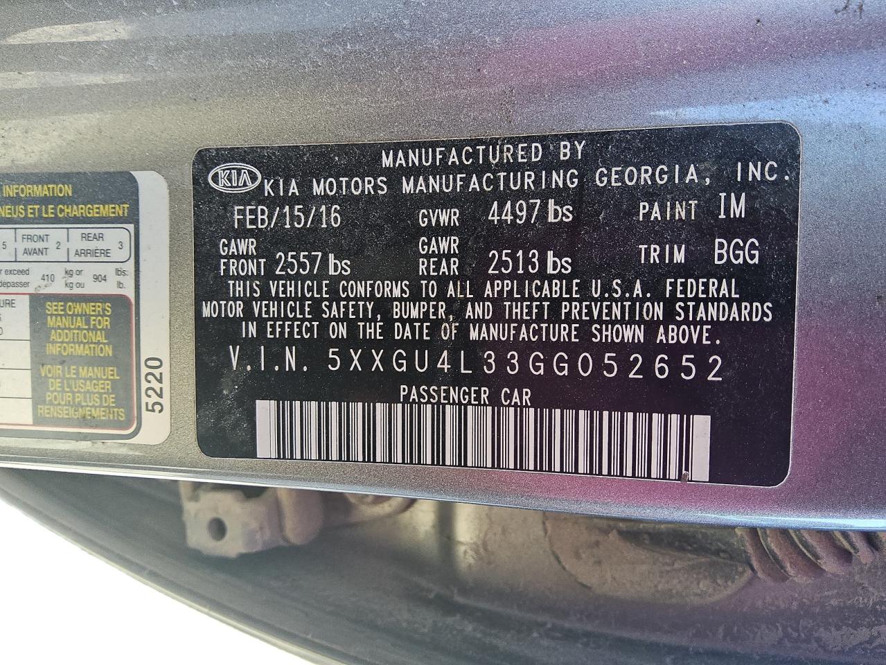 2016 Kia Optima Ex VIN: 5XXGU4L33GG052652 Lot: 92101105