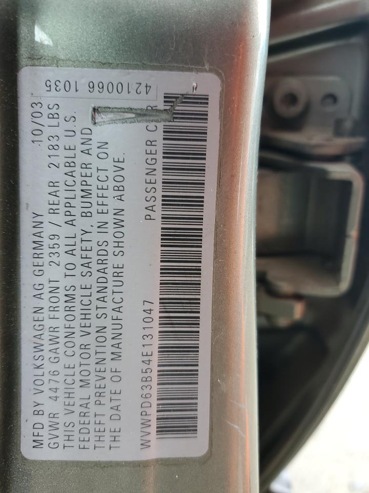 2004 Volkswagen Passat Gls VIN: WVWPD63B54E131047 Lot: 93721015