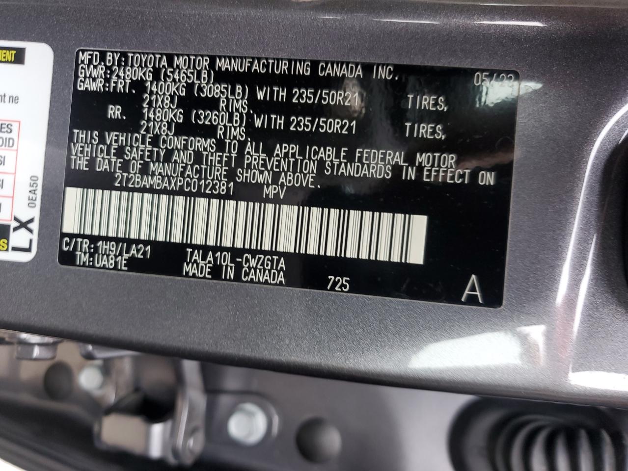 2023 Lexus Rx 350 Base VIN: 2T2BAMBAXPC012381 Lot: 92836415