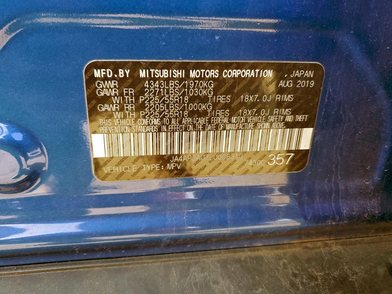 2020 Mitsubishi Outlander Sport Es VIN: JA4AP3AU7LU006310 Lot: 94133605