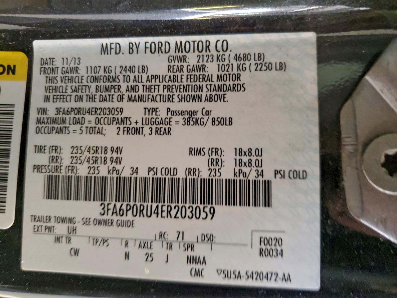 2014 Ford Fusion Titanium Hev VIN: 3FA6P0RU4ER203059 Lot: 94027415