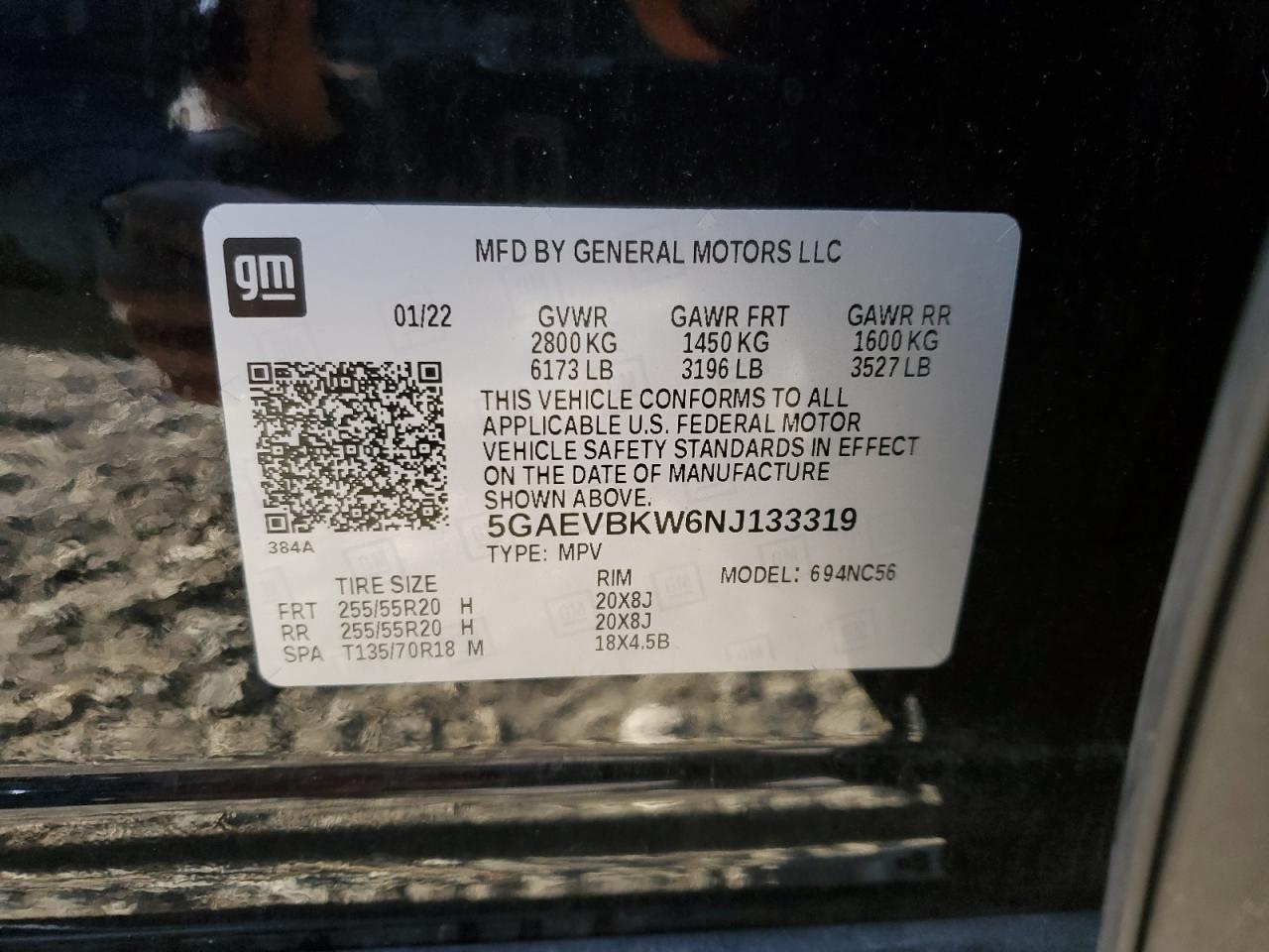 2022 Buick Enclave Premium VIN: 5GAEVBKW6NJ133319 Lot: 91135955