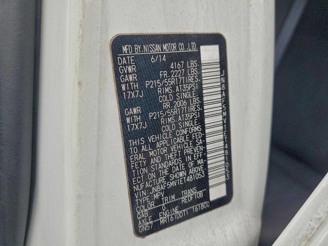 2014 Nissan Juke S VIN: JN8AF5MV1ET481053 Lot: 92891305