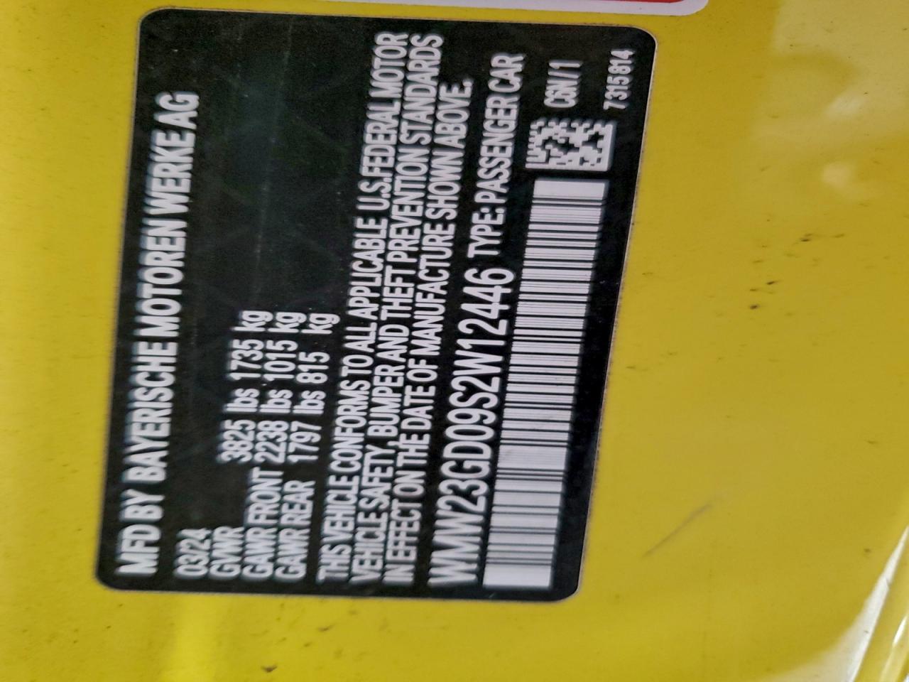 2025 Mini Cooper S VIN: WMW23GD09S2W12446 Lot: 93957775