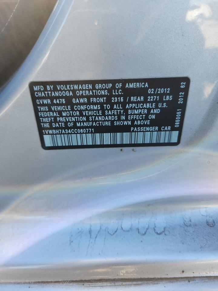 2012 Volkswagen Passat Se VIN: 1VWBH7A34CC060771 Lot: 92177485