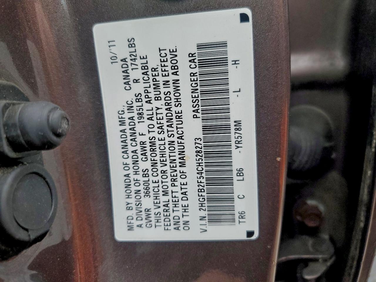 2012 Honda Civic Lx VIN: 2HGFB2F54CH528273 Lot: 92386085