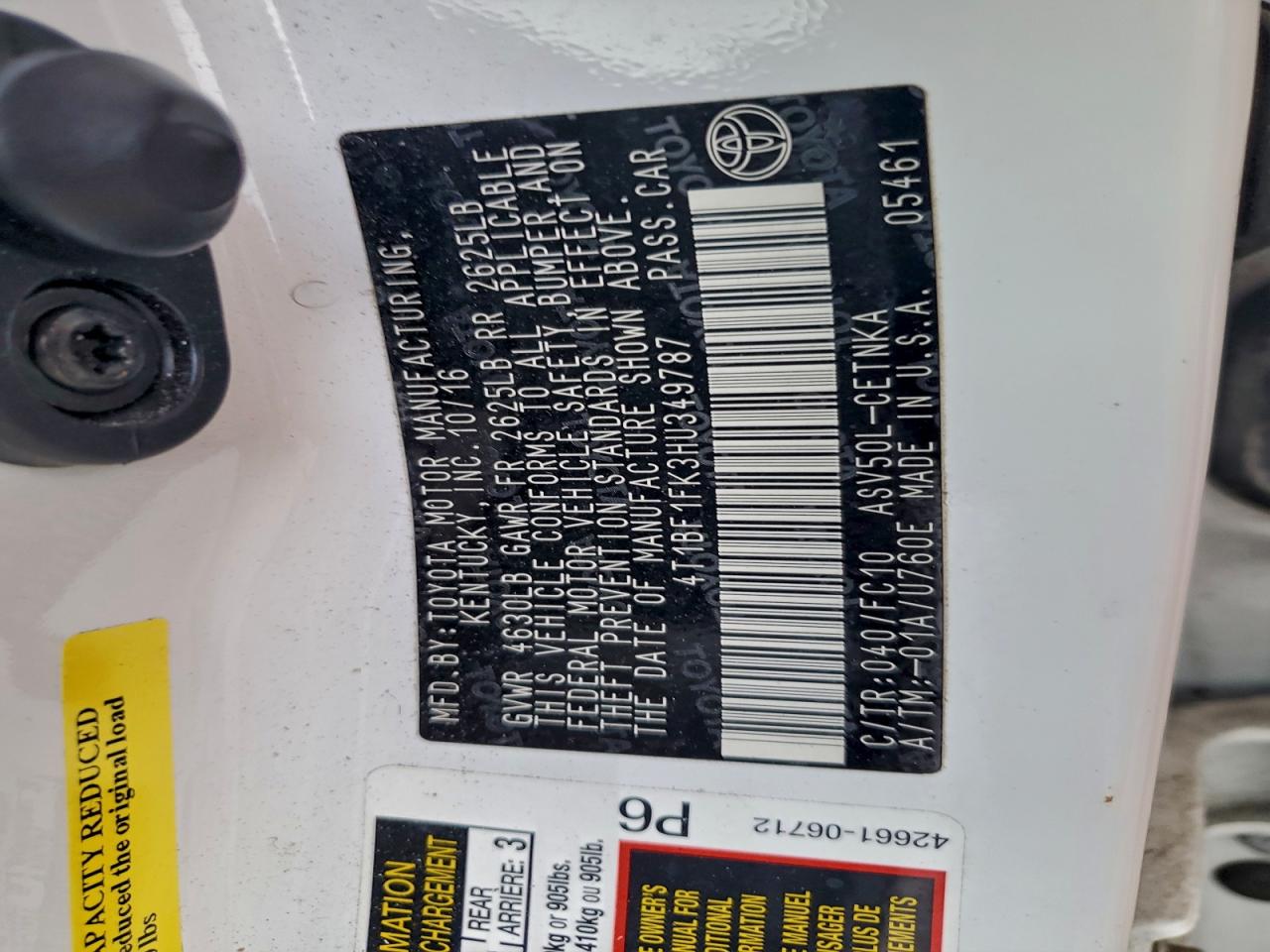 2017 Toyota Camry Le VIN: 4T1BF1FK3HU349787 Lot: 93942355