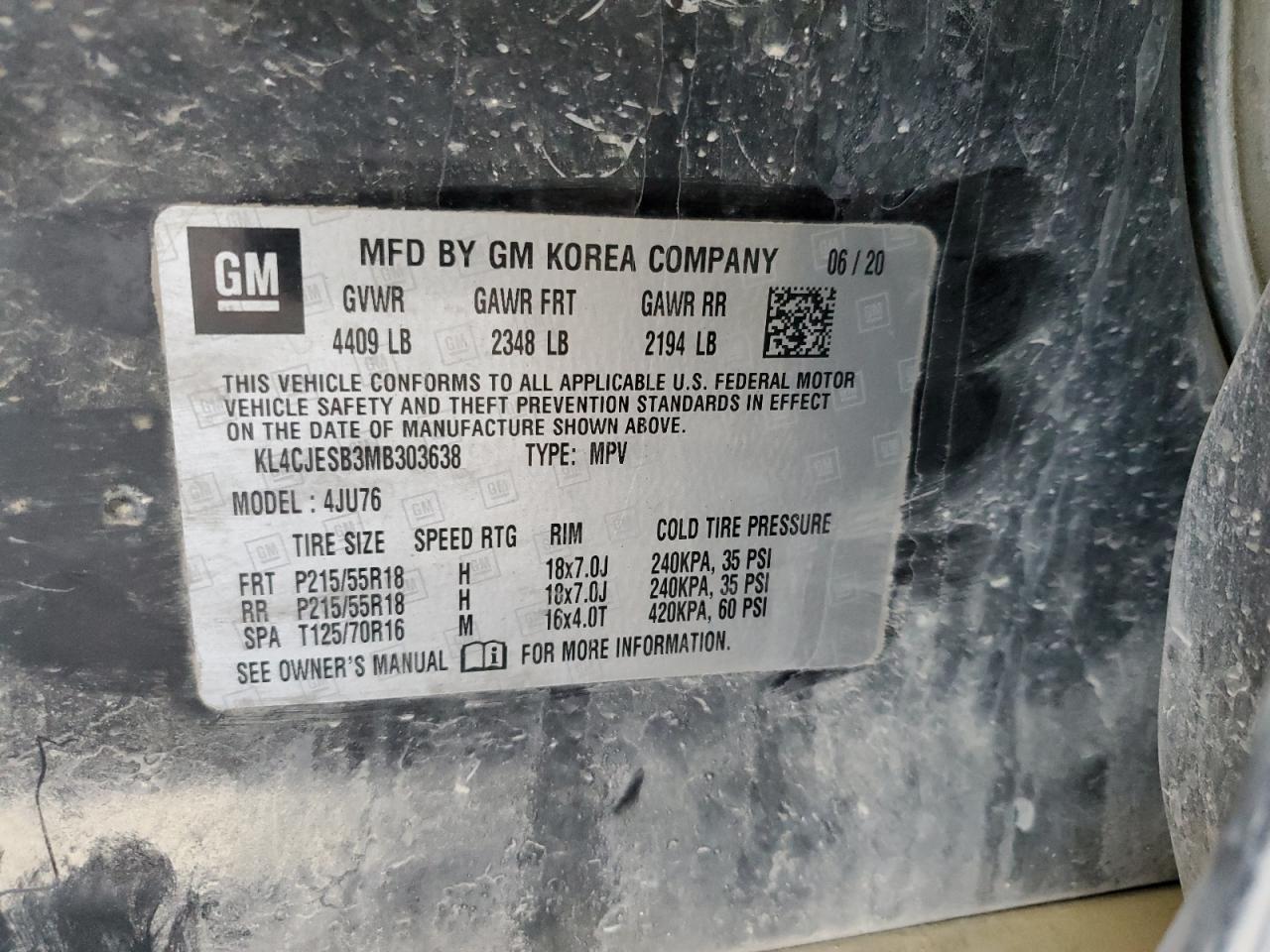 2021 Buick Encore Preferred VIN: KL4CJESB3MB303638 Lot: 91217765