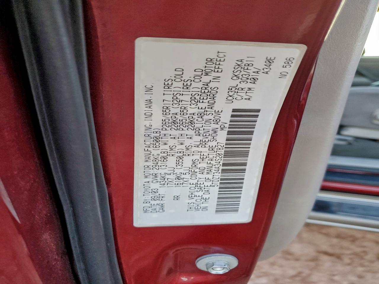 2004 Toyota Sequoia Sr5 VIN: 5TDZT34A34S207827 Lot: 94361485