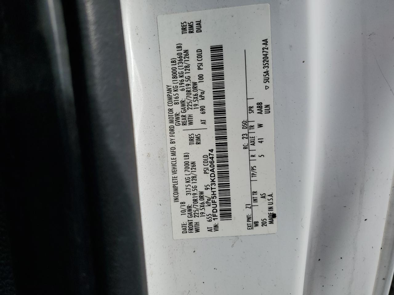 2019 Ford F550 Flatbed Truck VIN: 1FDUF5HT3KDA06474 Lot: 92639955