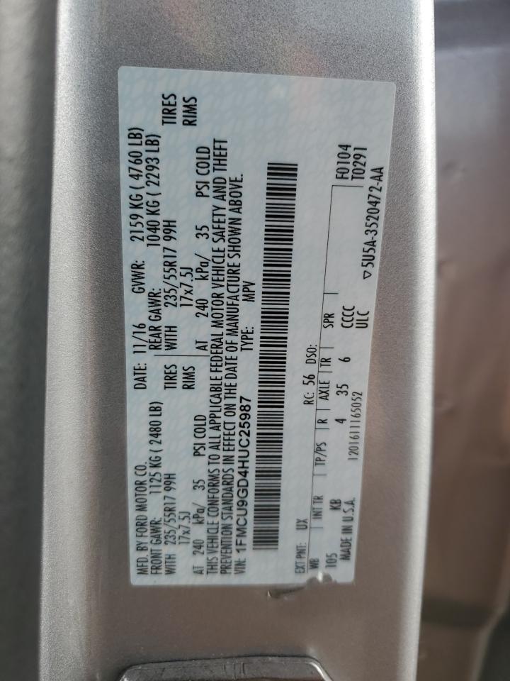 2017 Ford Escape Se VIN: 1FMCU9GD4HUC25987 Lot: 93070495