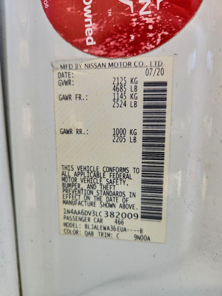 2020 Nissan Maxima Sl VIN: 1N4AA6DV3LC382009 Lot: 94404375