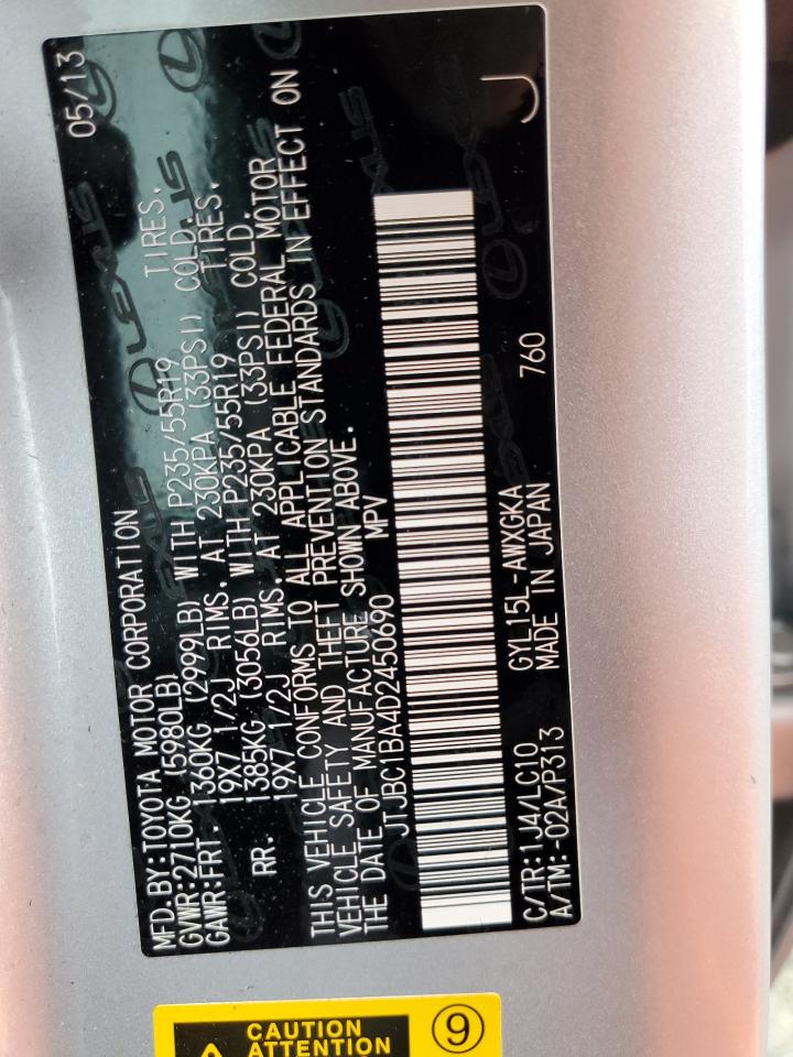 2013 Lexus Rx 450H VIN: JTJBC1BA4D2450690 Lot: 92900305