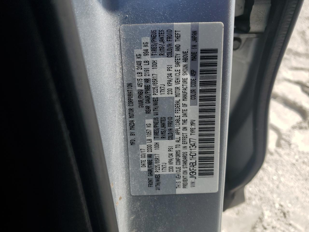 2017 Mazda Cx-5 Sport VIN: JM3KFABL1H0113477 Lot: 92038425