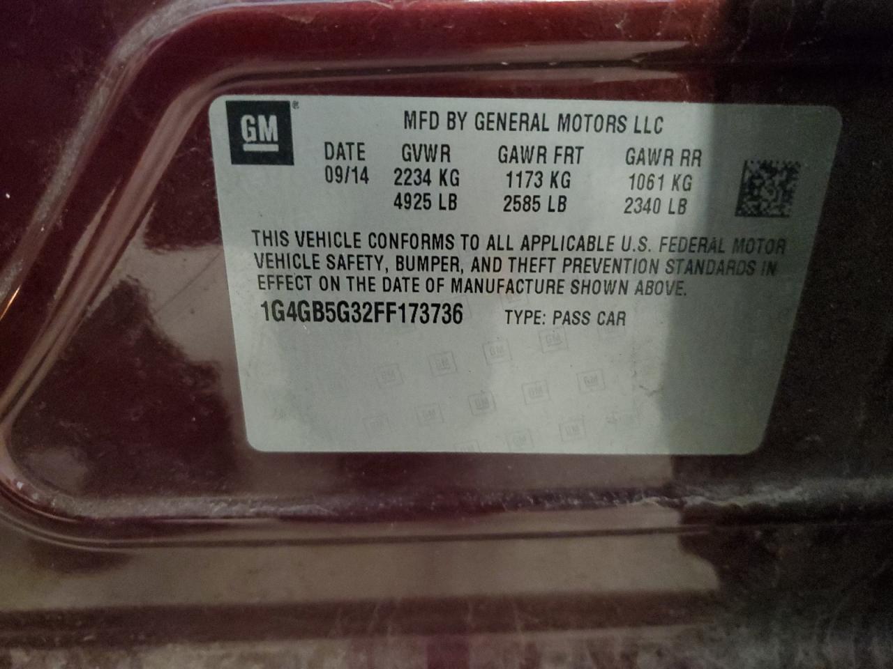 2015 Buick Lacrosse VIN: 1G4GB5G32FF173736 Lot: 91903035