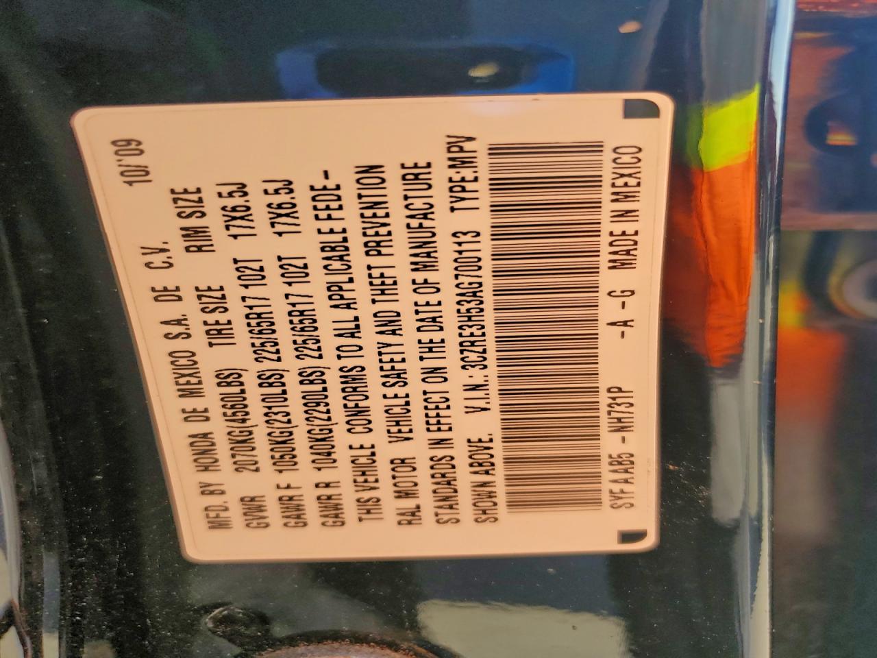 2010 Honda Cr-V Ex VIN: 3CZRE3H53AG700113 Lot: 92624335