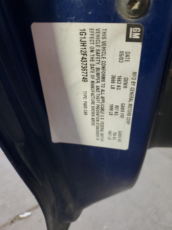 2003 Chevrolet Cavalier Ls Sport VIN: 1G1JH12F437367749 Lot: 92087165