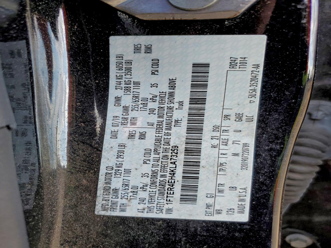 2019 Ford Ranger Xl VIN: 1FTER4EH4KLA73259 Lot: 94265795