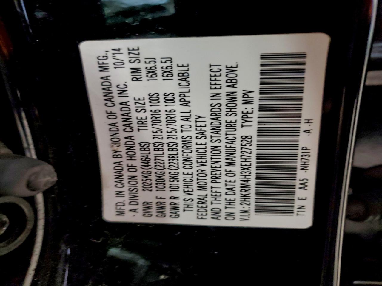 2014 Honda Cr-V Lx VIN: 2HKRM4H3XEH727528 Lot: 94067065