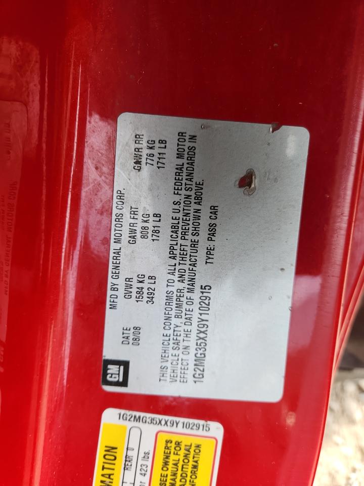 2009 Pontiac Solstice Gxp VIN: 1G2MG35XX9Y102915 Lot: 93037525