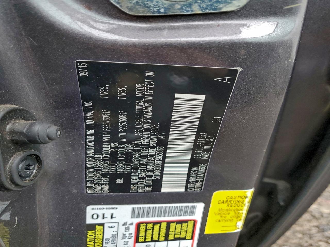 2015 Toyota Sienna Le VIN: 5TDKK3DC8FS653366 Lot: 94573265