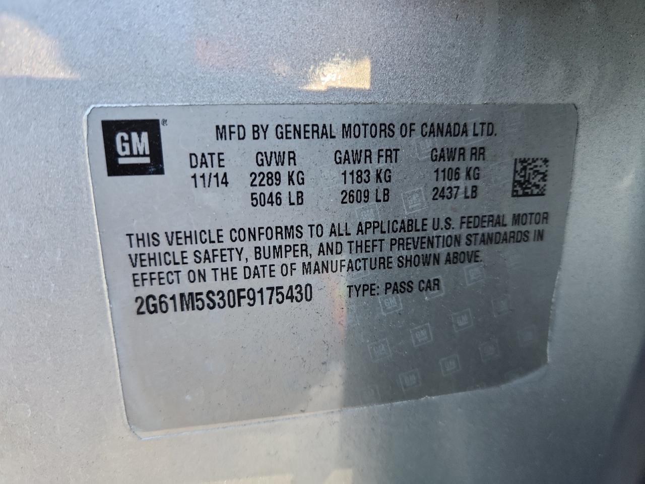 2015 Cadillac Xts Luxury Collection VIN: 2G61M5S30F9175430 Lot: 91203825