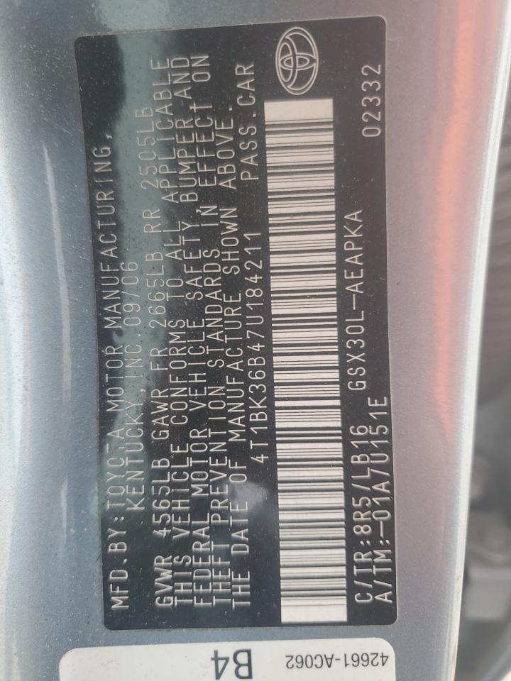 2007 Toyota Avalon Xl VIN: 4T1BK36B47U184211 Lot: 92535925