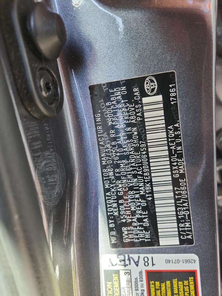 2013 Toyota Avalon Base VIN: 4T1BK1EB9DU064597 Lot: 92591175