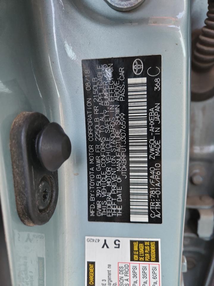 2018 Toyota Prius VIN: JTDKBRFU1J3076599 Lot: 92306585