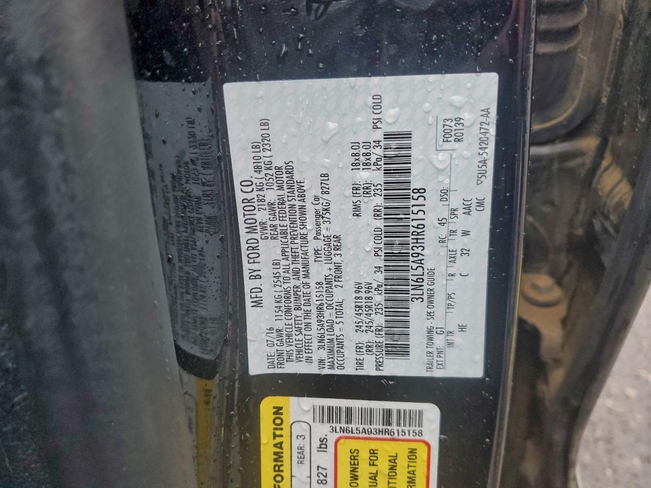 2017 Lincoln Mkz Premiere VIN: 3LN6L5A93HR615158 Lot: 94250485