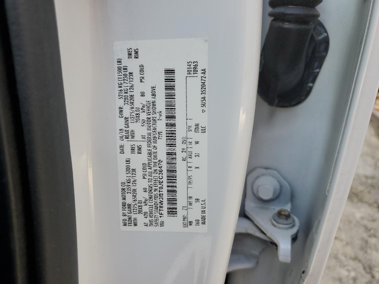 2018 Ford F350 Super Duty VIN: 1FT8W3BT0JEC36470 Lot: 92508535