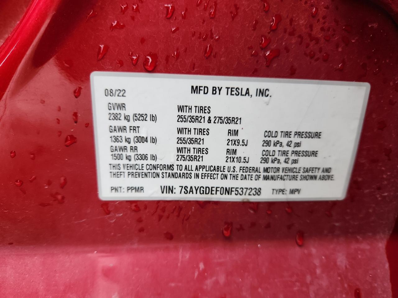 2022 Tesla Model Y VIN: 7SAYGDEF0NF537238 Lot: 90861035