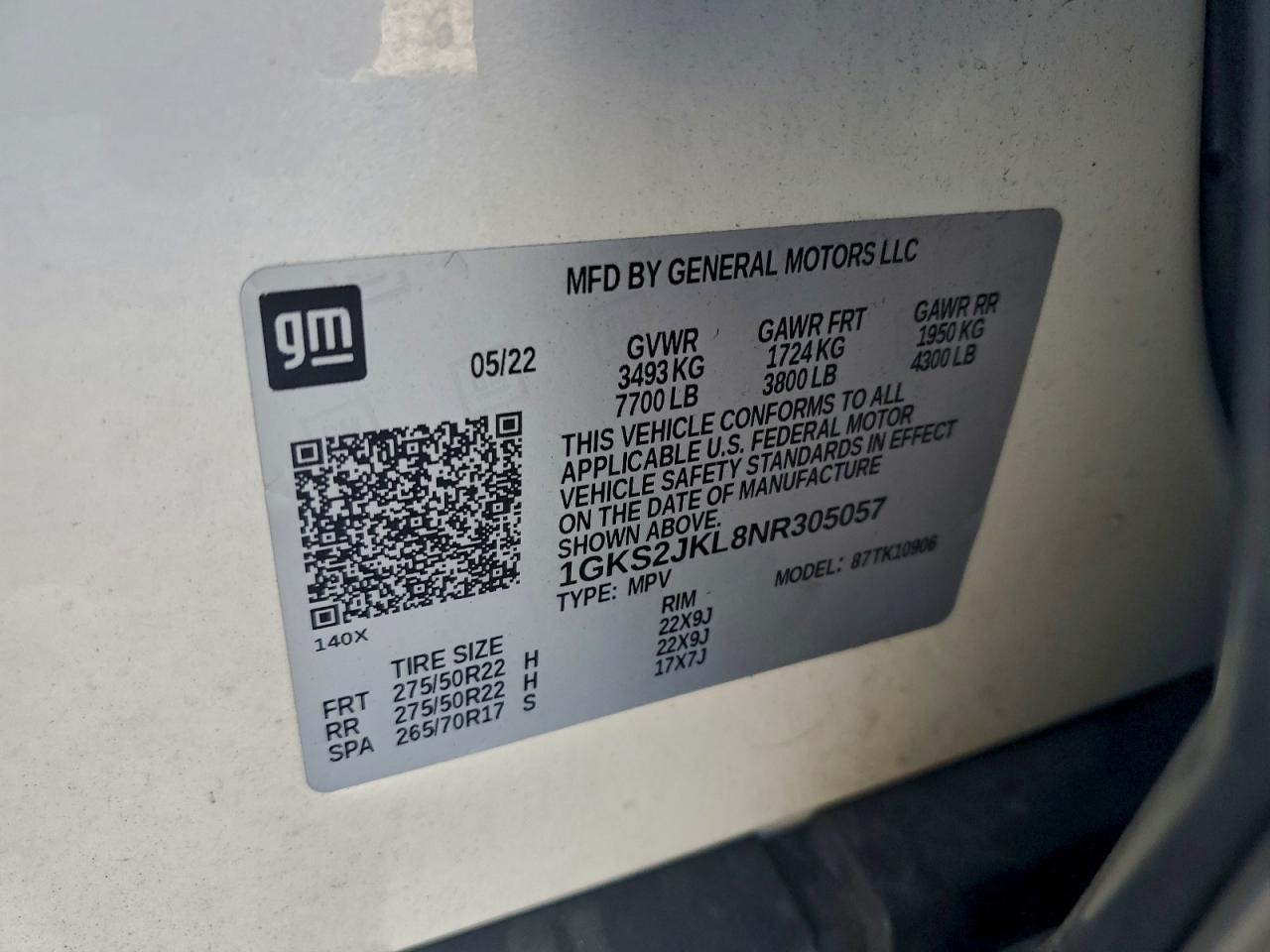 2022 GMC Yukon Xl Denali VIN: 1GKS2JKL8NR305057 Lot: 94453895