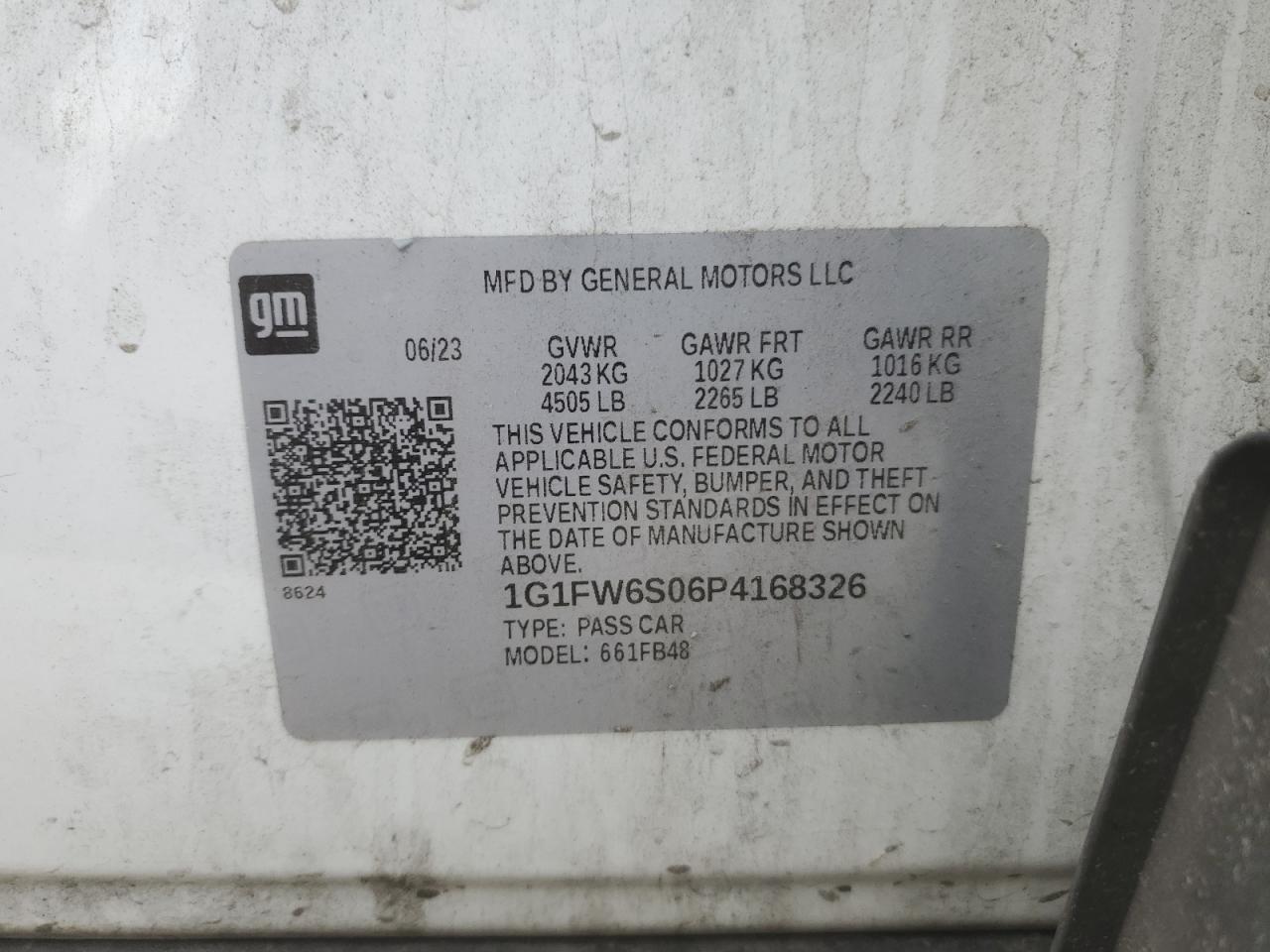 2023 Chevrolet Bolt Ev 1Lt VIN: 1G1FW6S06P4168326 Lot: 93332865