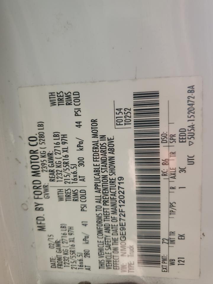 2015 Ford Transit Connect Xl VIN: NM0GE9E72F1202719 Lot: 92455085