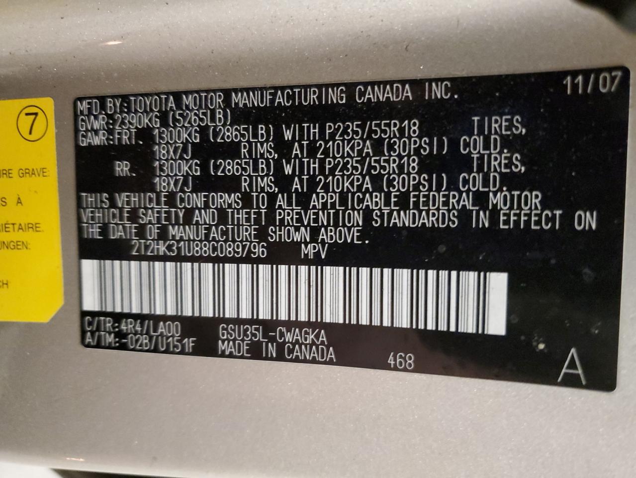 2008 Lexus Rx 350 VIN: 2T2HK31U88C089796 Lot: 92375875