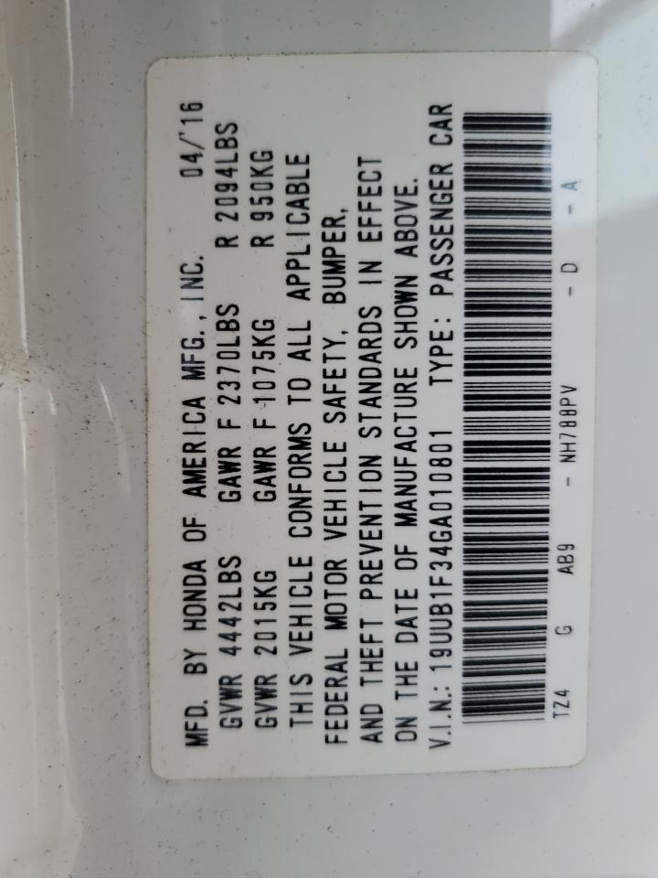 2016 Acura Tlx VIN: 19UUB1F34GA010801 Lot: 92936055