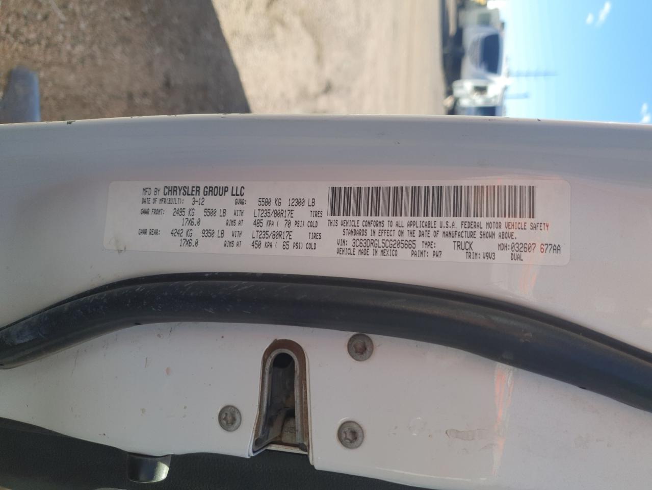 2012 Dodge Ram 3500 St VIN: 3C63DRGL5CG205665 Lot: 87484115