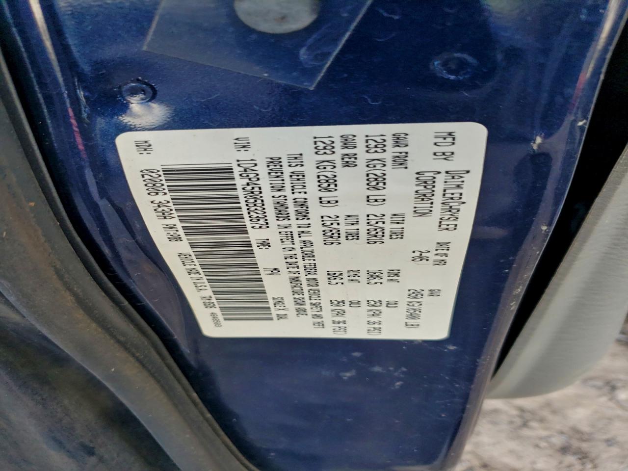 2005 Dodge Caravan Sxt VIN: 1D4GP45R05B323679 Lot: 94542935