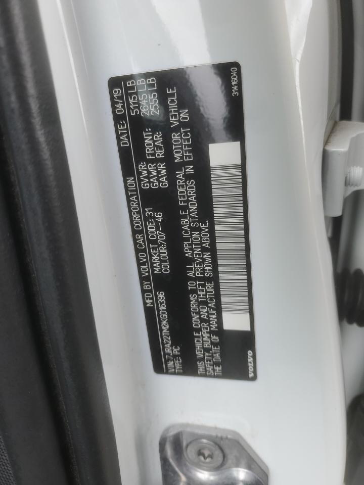 2019 Volvo S60 T6 R-Design VIN: 7JRA22TM2KG016396 Lot: 91085735