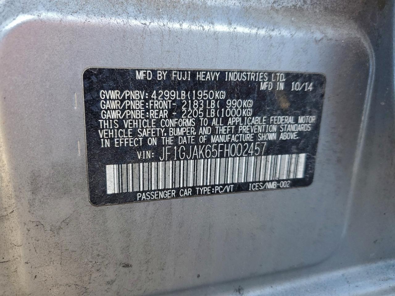 2015 Subaru Impreza Premium Plus VIN: JF1GJAK65FH002457 Lot: 94165675