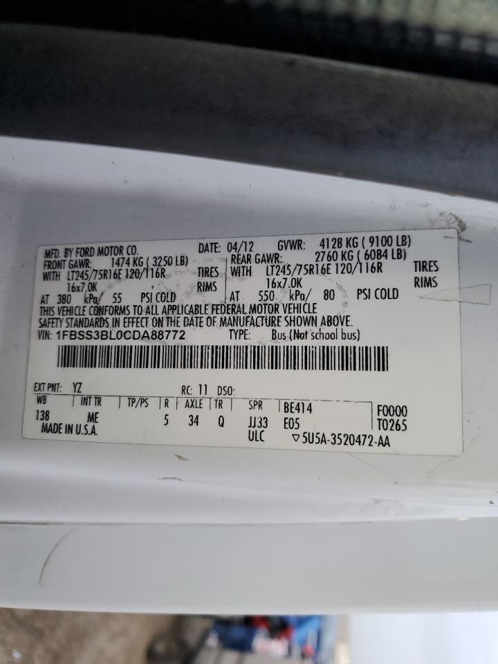 2012 Ford Econoline E350 Super Duty Wagon VIN: 1FBSS3BL0CDA88772 Lot: 92138475