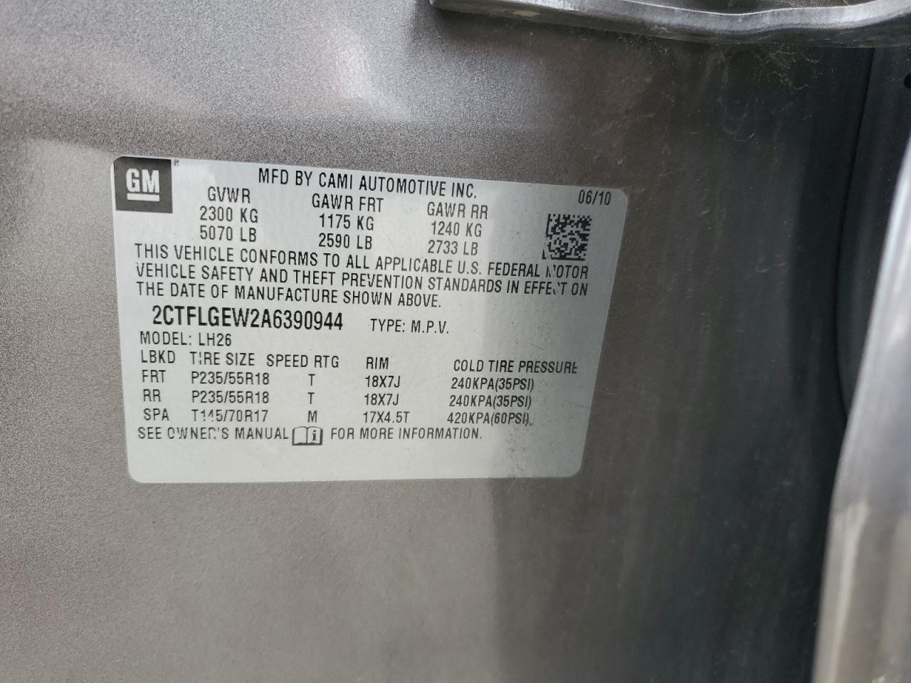 2010 GMC Terrain Slt VIN: 2CTFLGEW2A6390944 Lot: 92863865