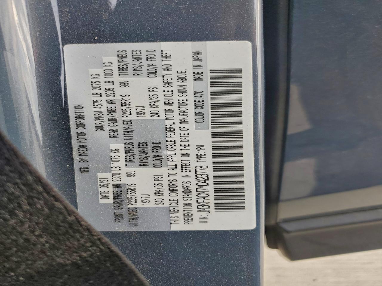 2021 Mazda Cx-5 Touring VIN: JM3KFACM7M0423778 Lot: 93662875