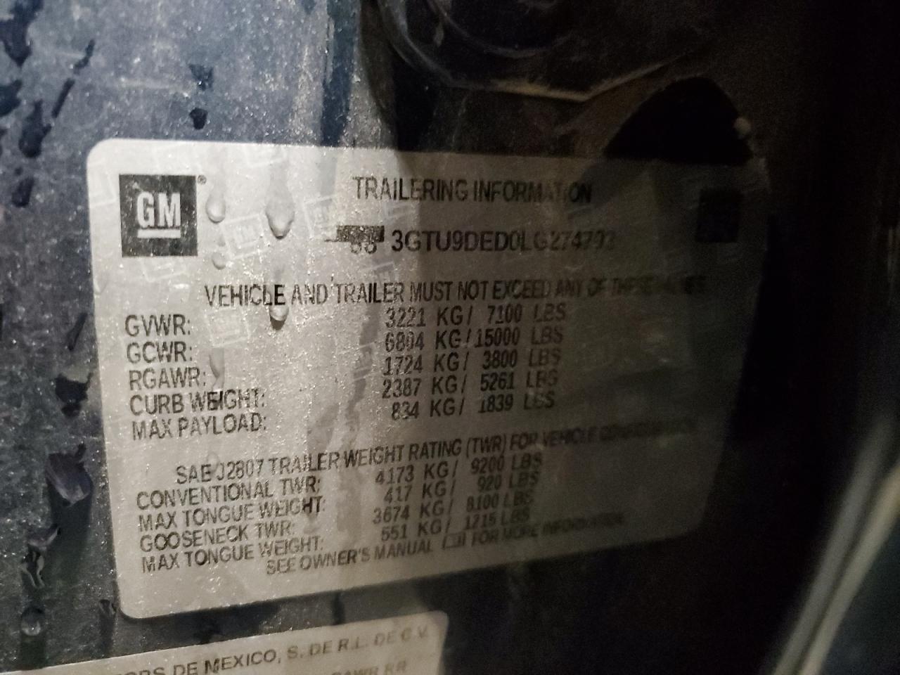 2020 GMC Sierra K1500 Slt VIN: 3GTU9DED0LG274793 Lot: 91874895