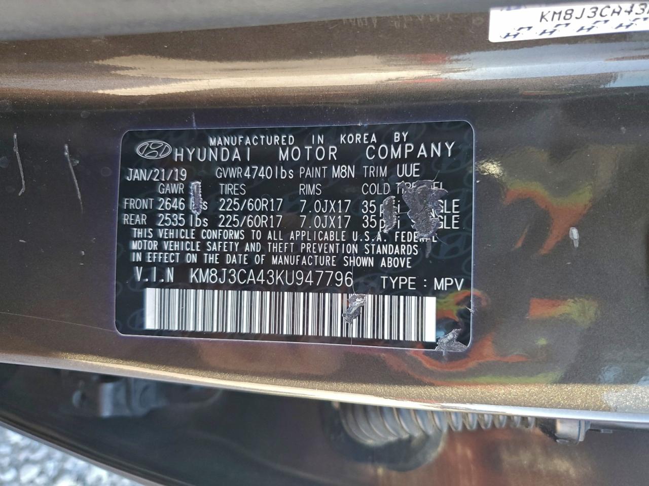 2019 Hyundai Tucson Limited VIN: KM8J3CA43KU947796 Lot: 94325775