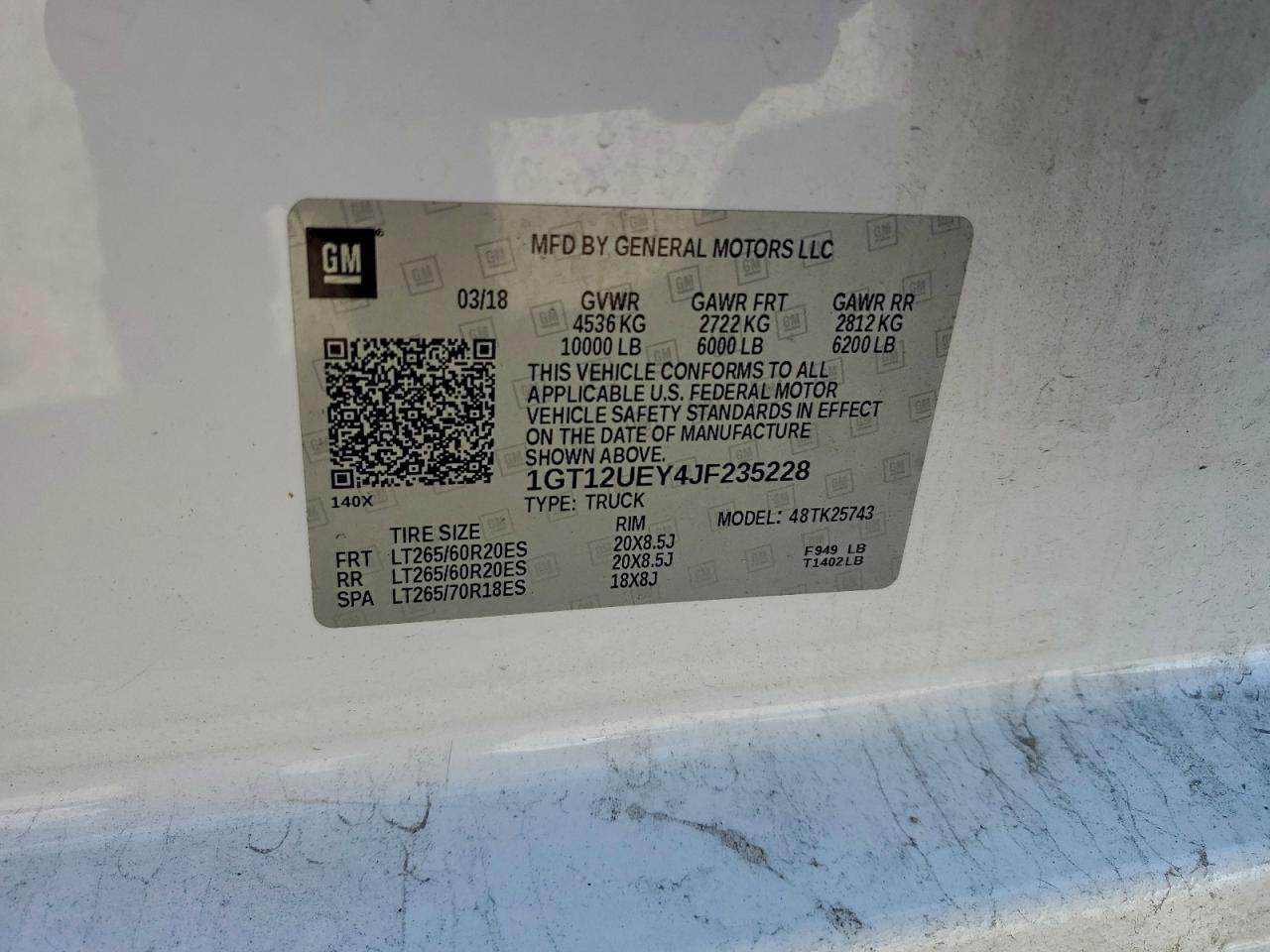 2018 GMC Sierra 2500Hd Denali VIN: 1GT12UEY4JF235228 Lot: 92938955